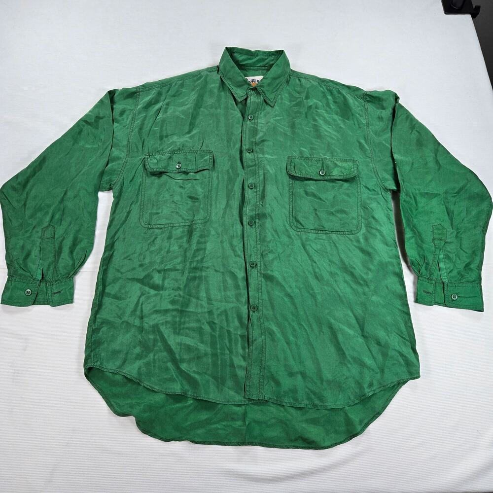 Protest Green Button Up Long Sleeve Silk Lightweight Shirt Men's Size Medium